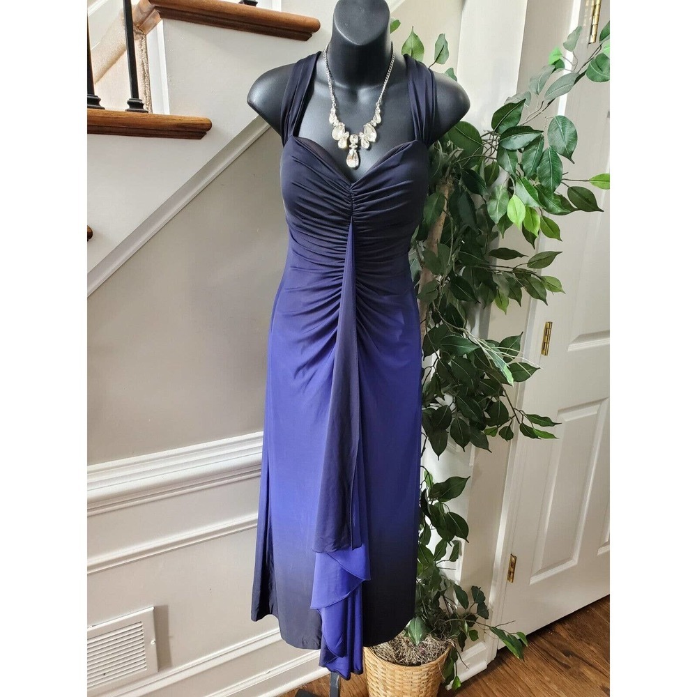 Onyx Nite Women's Blue Polyester Sweetheart Neck Sleeveless Long Maxi Dress 12